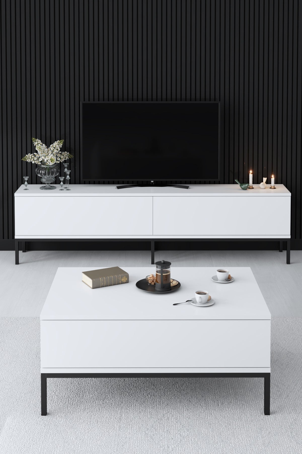 Masă de cafea Lord Bexley, alb - negru - alb - auriu - alb - argintiu, 90x60x40 cm - Black White