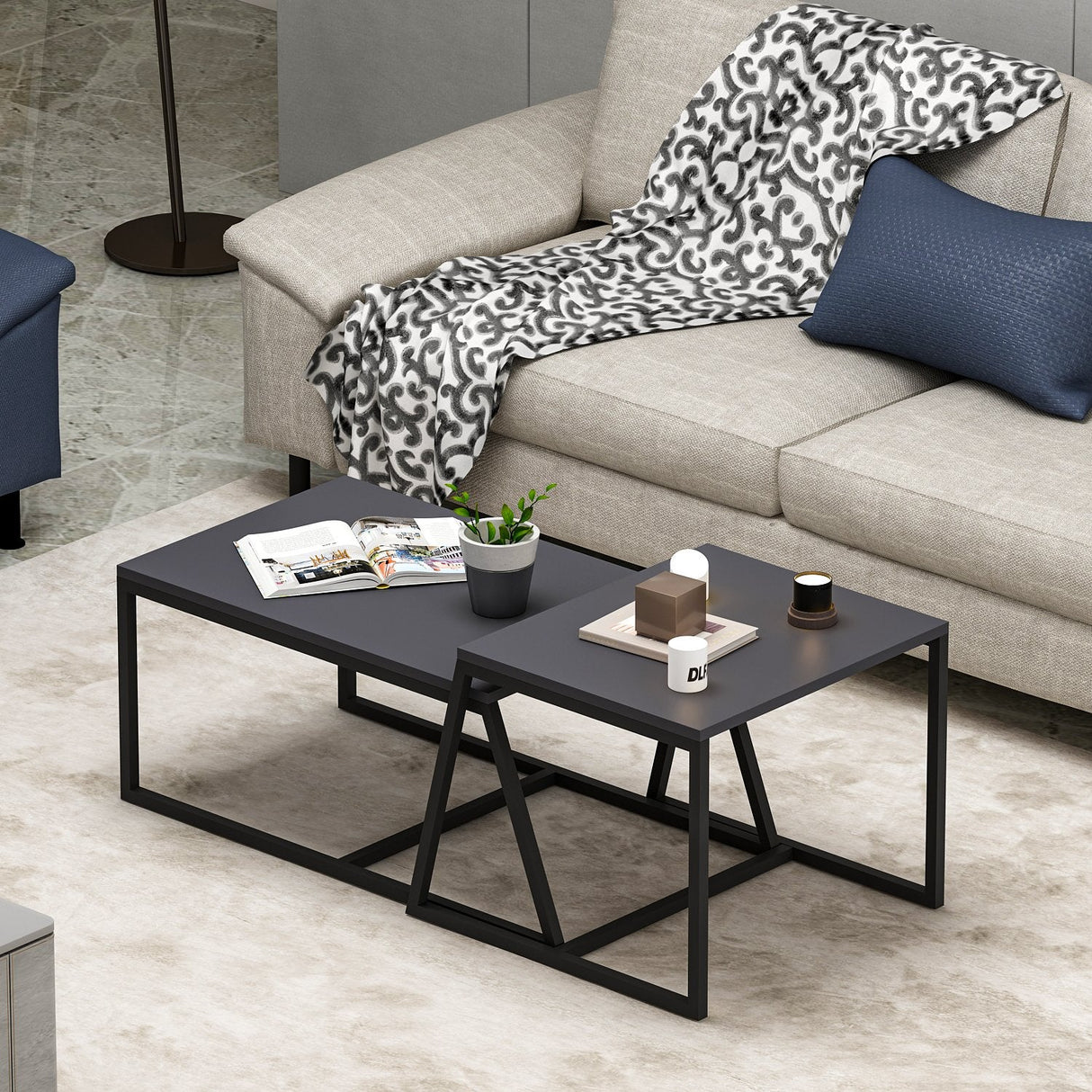 Masa de cafea Minimal Inarch, antracit - alb, 75x50x38 cm