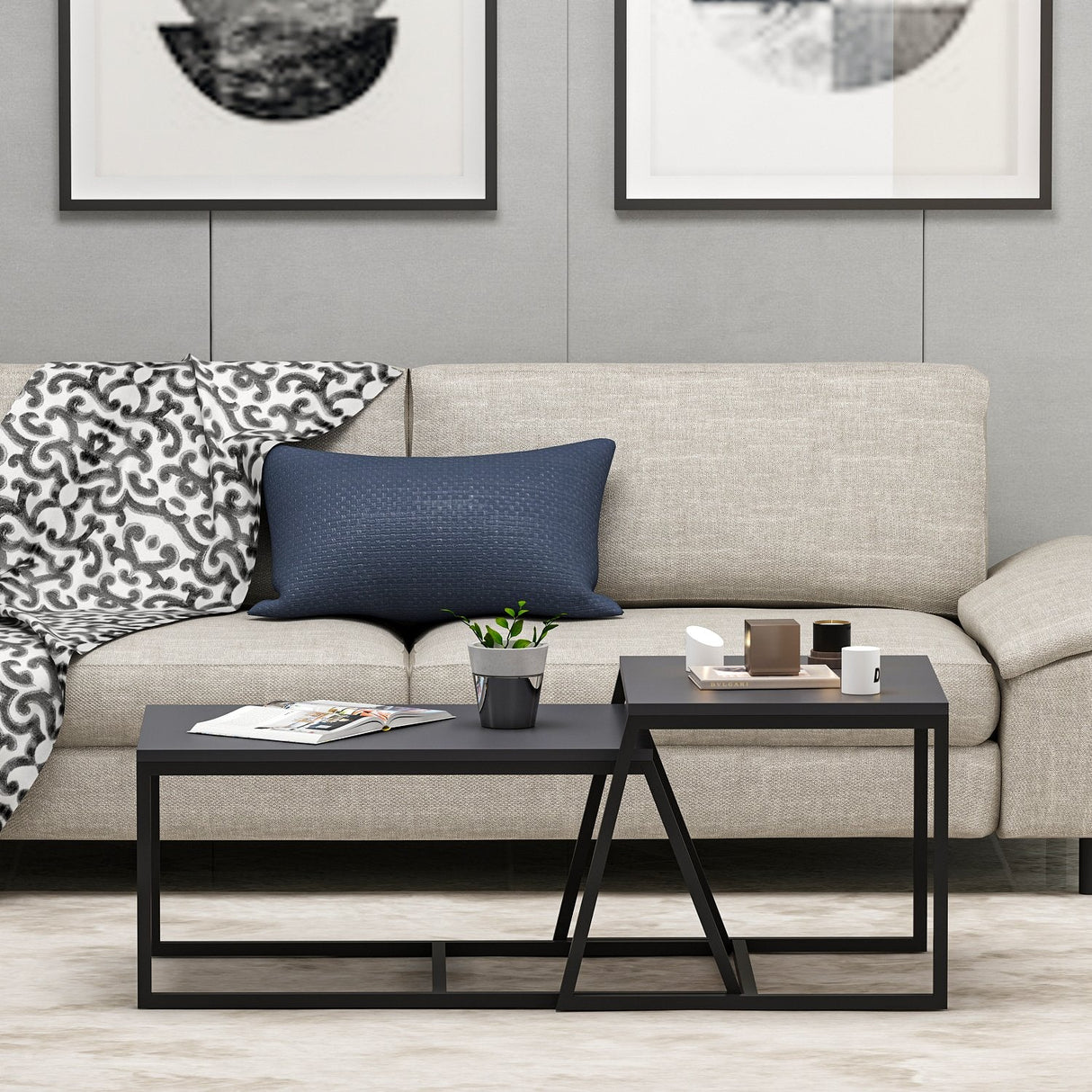 Masa de cafea Minimal Inarch, antracit - alb, 75x50x38 cm