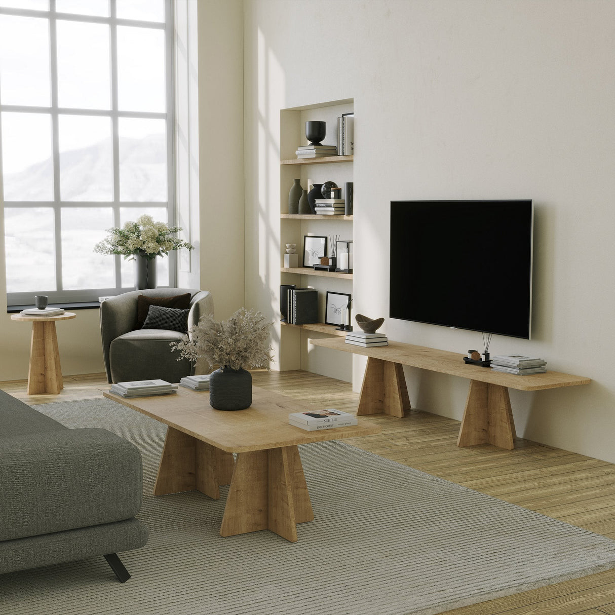 Masa de cafea Mushroom 2 Neostill, Negru - Sapphire Oak, 120x60 cm - Sapphire Oak