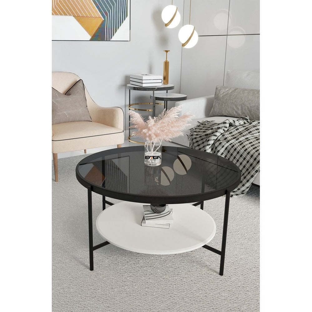 Masă de cafea Oslo Mirosa, pin antic, negru, fume-alb, 75x75x45 cm - Fume
White