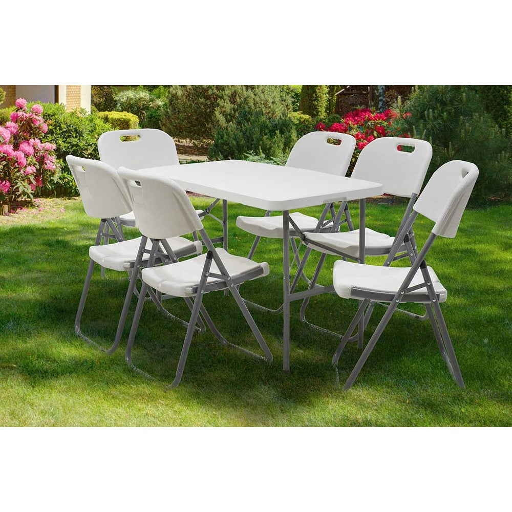 Masa de camping pliabila comerciala Rodeo cu rama metalica, Alb, 122x60x74 cm