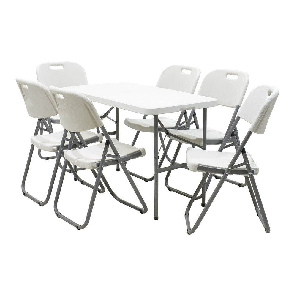 Masa de camping pliabila comerciala Rodeo cu rama metalica, Alb, 122x60x74 cm