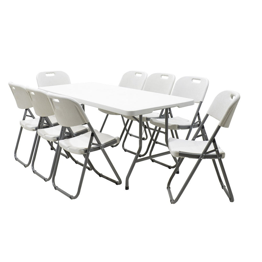 Masa de camping pliabila comerciala Rodeo rama metalica, Alb, 152x60x74 cm