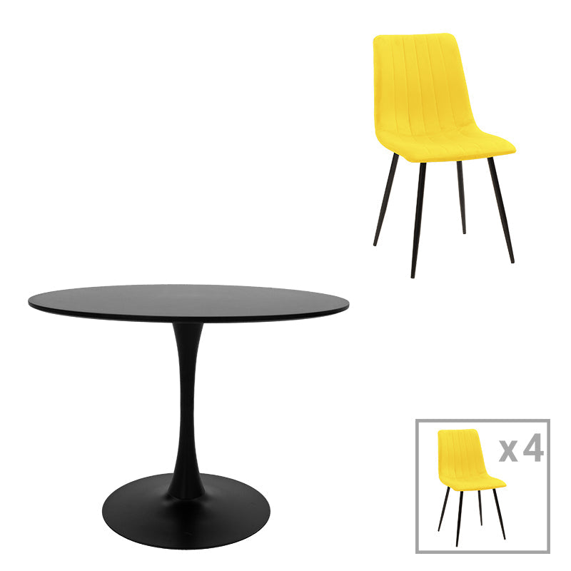 Masă de sufragerie cu 4 scaune set Balou-Noor, Negru-Galben, 100x73 cm