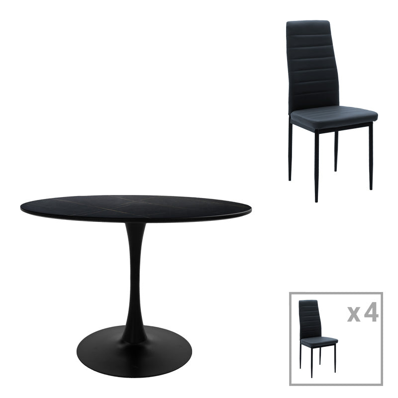 Masă de sufragerie cu set 5 piese Balou-Parker, Negru-Antracit, Lemn/metal, 120x73 cm