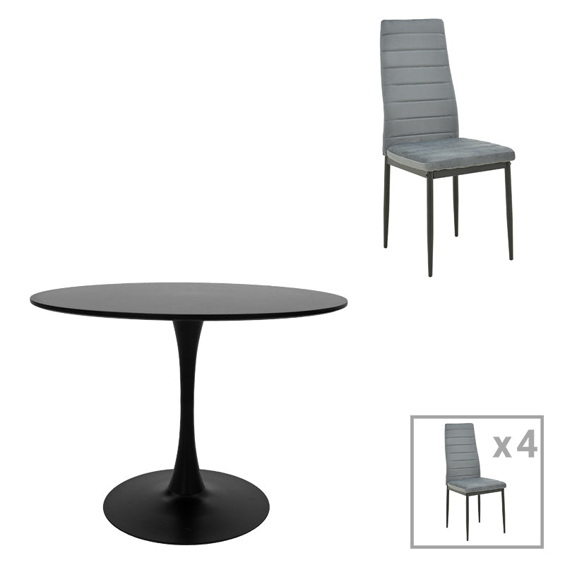 Masă de sufragerie cu set de 5 piese, Balou-Parker, negru-gri, și metal, 100x73 cm