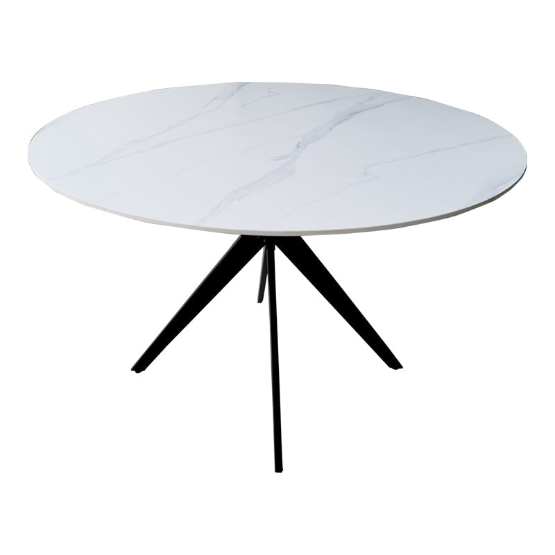 Masa rotunda cu aspect de marmura, piatra sinterizata/metal, negru, 120x76 cm - Alb