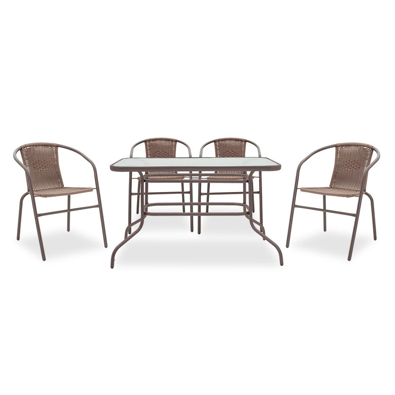Masă de sufragerie Valor-Obbi set 7 bucati metal-pe, Maro, 140x80x73 cm