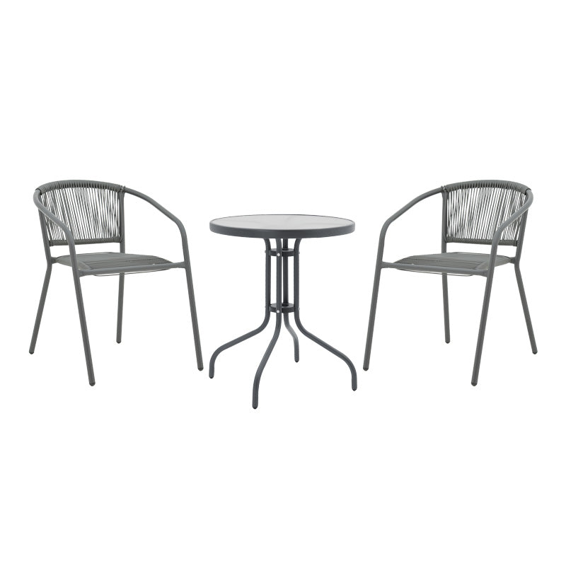 Masă de sufragerie Watson-Lindaria set de 3 piese metal-antrenit sticla, Antracit, D60x70 cm