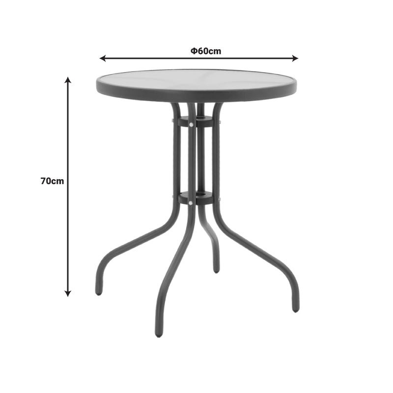 Masă de sufragerie Watson-Lindaria set de 3 piese metal-antrenit sticla, Antracit, D60x70 cm
