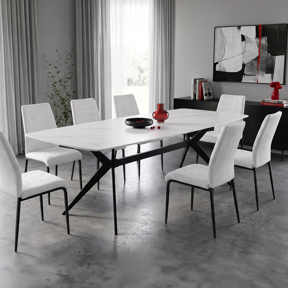 Masă de sufragerie Ezali, Diverse culori, 180x90x75 cm - Alb | SKU: 390-000038 | Masă de sufragerie Ezali, 180x90x75 cm, varianta Alb, produs pentru amenajarea locuinței, disponibil online în România la CasaMob