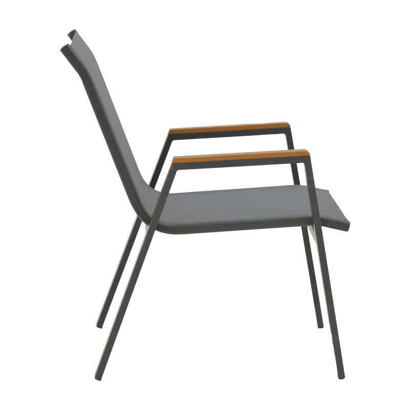 Masa de sufragerie Nares-Azelie C set 5 aluminiu antracit si textilena cu placaj, Natural, 140x80x72 cm