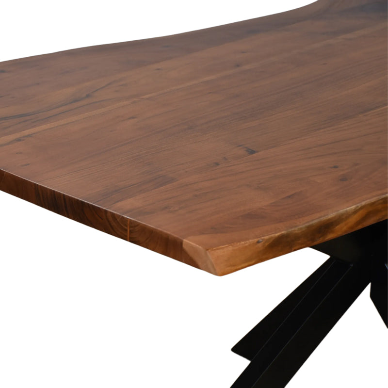 Masă din lemn masiv Lenoua, Lemn Acacia & Metal, Nuc, 180x90x76 cm