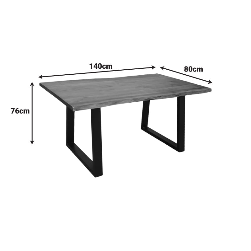 Masa Boho Miles, Lemn de salcam grosime 3 cm, Natural - Nuc, 140x80x76 cm - Nuc
