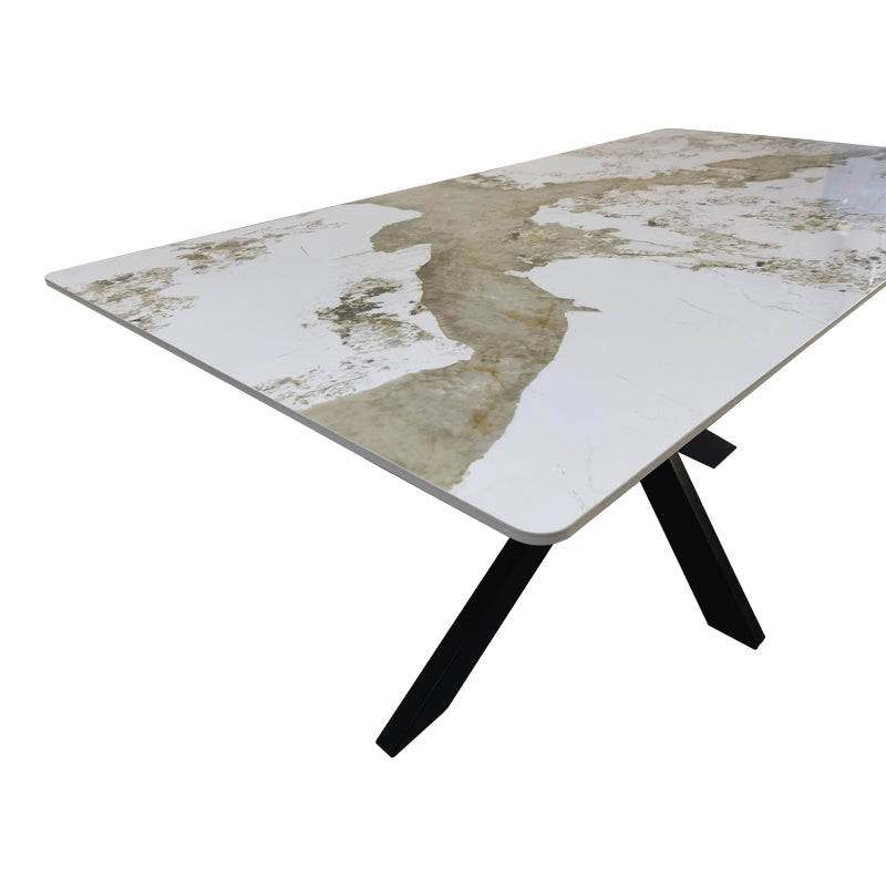 Masă de sufragerie Bethan, Aspect, Alb - Negru, 160x80x75 cm - Alb