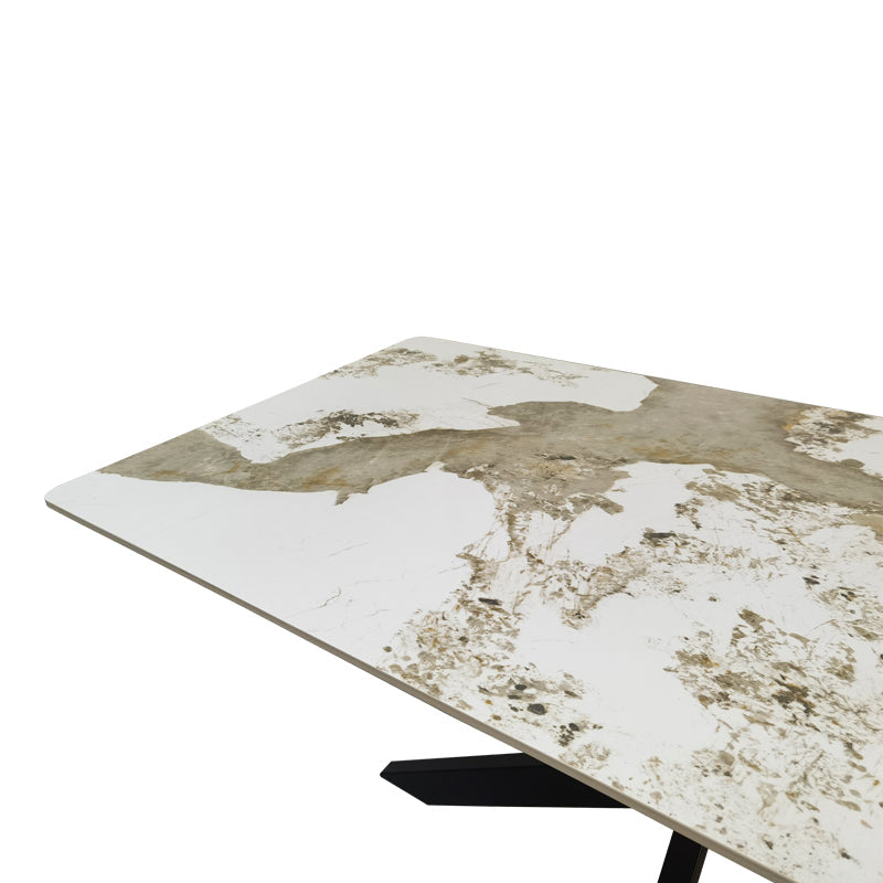 Masă de sufragerie Bethan, Aspect, Alb - Negru, 160x80x75 cm - Alb