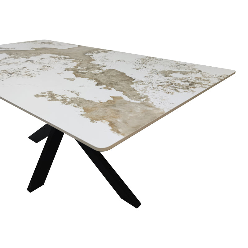 Masă de sufragerie Bethan, Aspect marmura, Alb, 180x90x75 cm