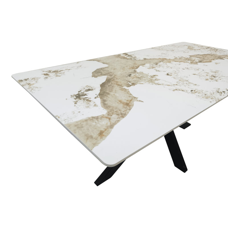 Masă de sufragerie Bethan, Aspect marmura, Alb, 180x90x75 cm