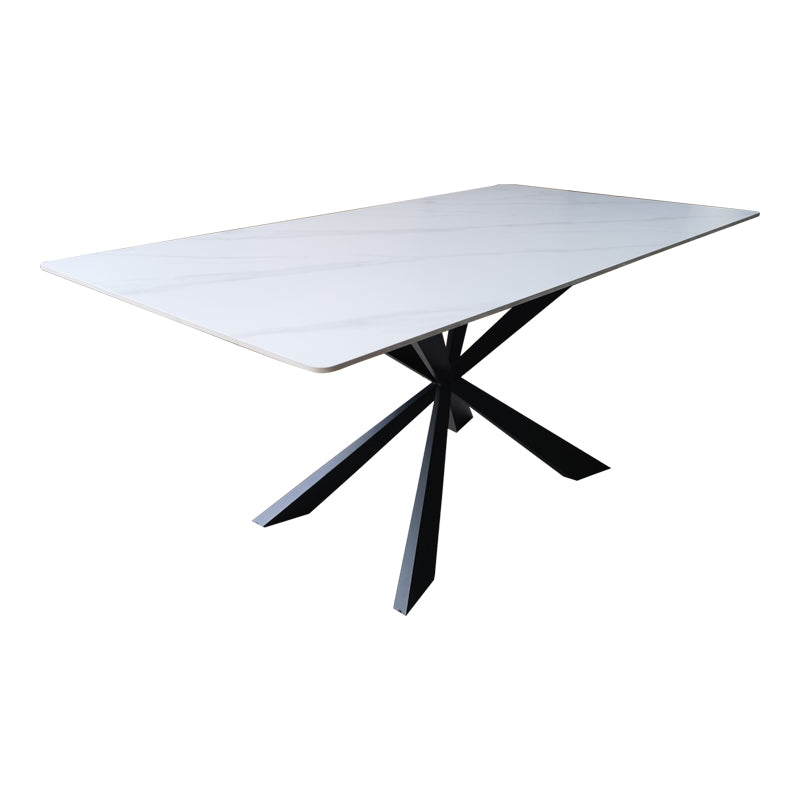 Masă de sufragerie cu blat din piatra sinterizata model Mattias, structura metalica, Alb - Negru, 180x90x75 cm - Masa dining cu blat din piatra sinterizata model Mattias, structura metalica, Alb - Negru, 180x90x75 cm - 390-000013
