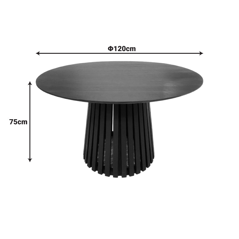 Masă rotundă din lemn Kenda, Lemn Mindi, Natural - Negru, 120x75 cm - Negru