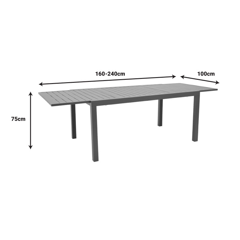 Masa extensibila Lafla aluminiu, Gri inchis, 160-240x100x75 cm