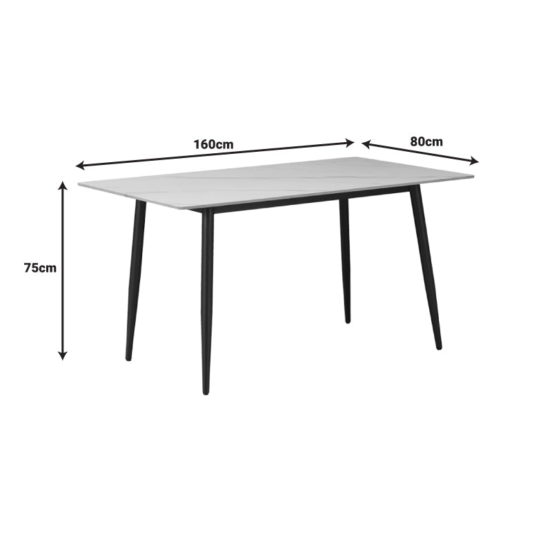 Masa Gustas piatra sinterizata alb cu metal, negru, 160x80x75 cm