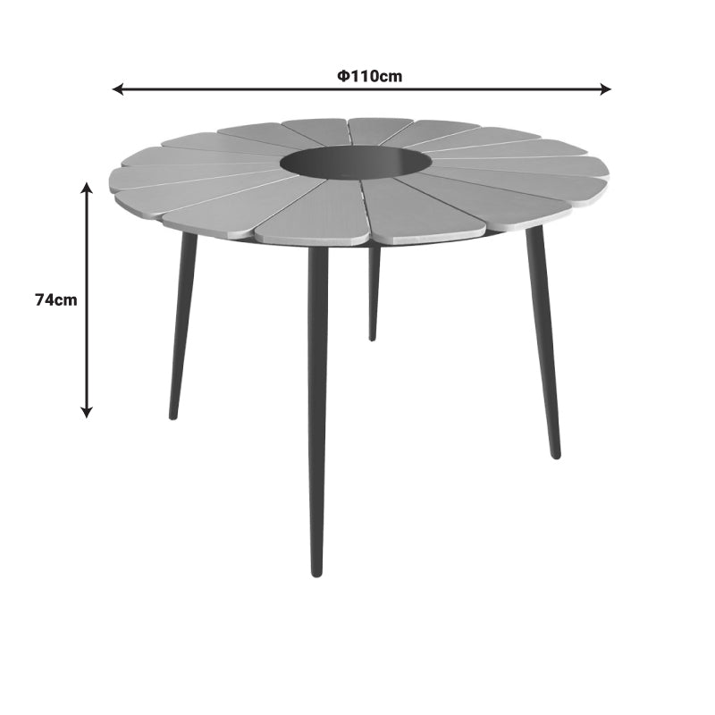 Masa Pinap, Aluminiu si placaj, D110x74 cm - Negru-Natural