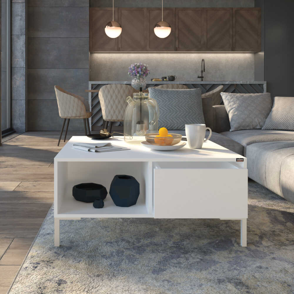 Masuta Cafea SHP-660-DD-1 Home Collection® cu sertar si picioare metalice, Alb - Maro - Natur, 90x42x90 cm - Masuta Cafea SHP-660-DD-1 Home Collection® cu sertar si picioare metalice, Alb - Maro - Natur, 90x42x90 cm | SKU: SHP-660-DD-1