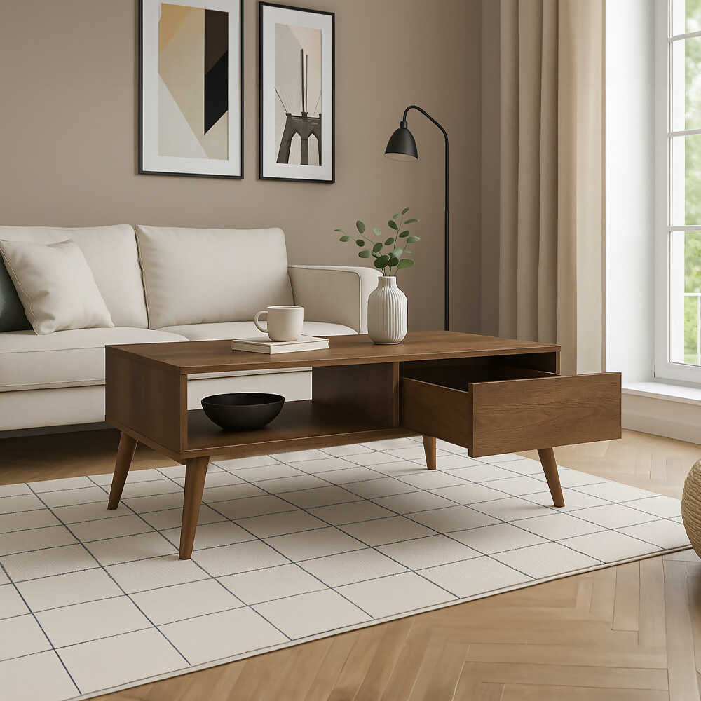 Masuta Cafea cu sertar SHP-655-DD-1 Home Collection® Living, Alb - Maro - Natur, 110x42x65 cm - Maro | SKU: SHP-655-OO-1