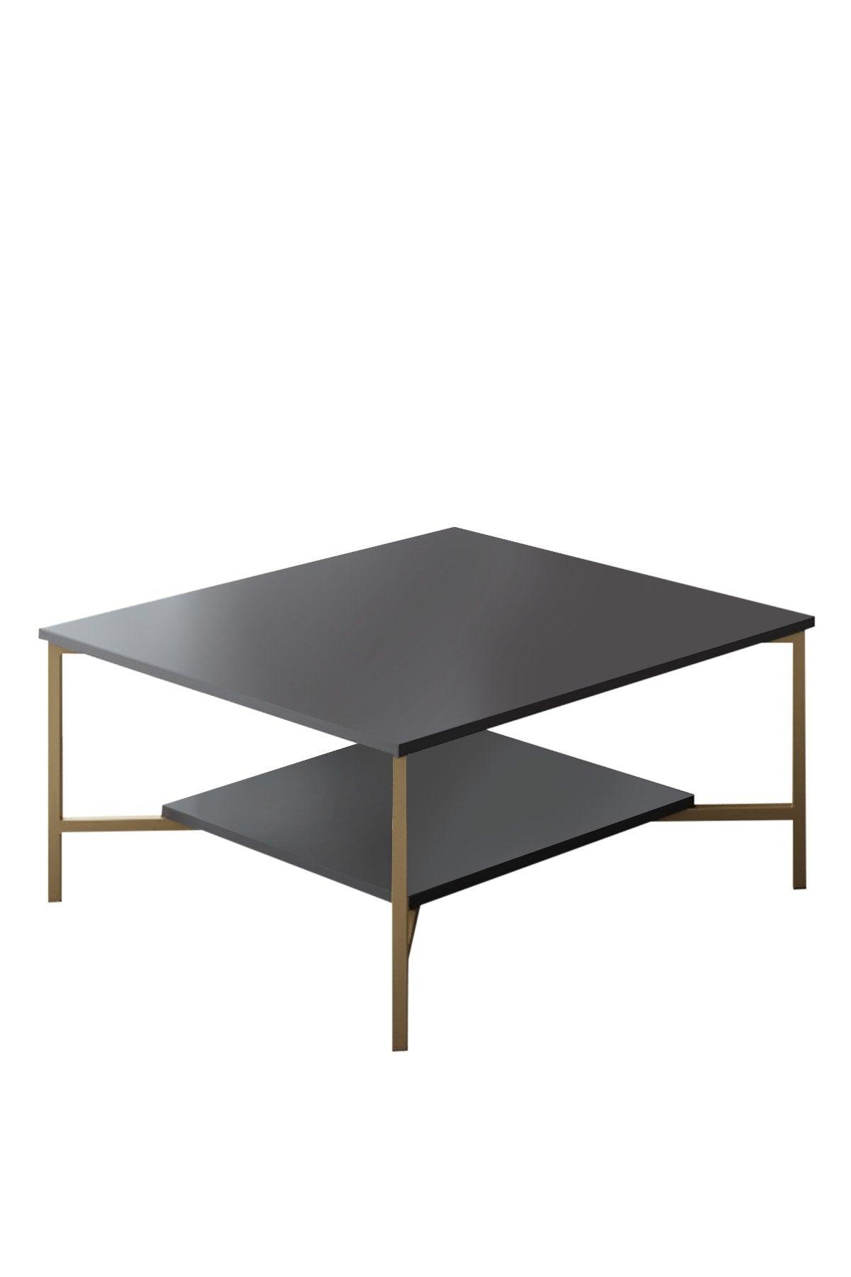 Masuta Cafea, PAL Melaminat / Metal, Gold Line, Negru / Auriu, 80x80x40 cm - Negru