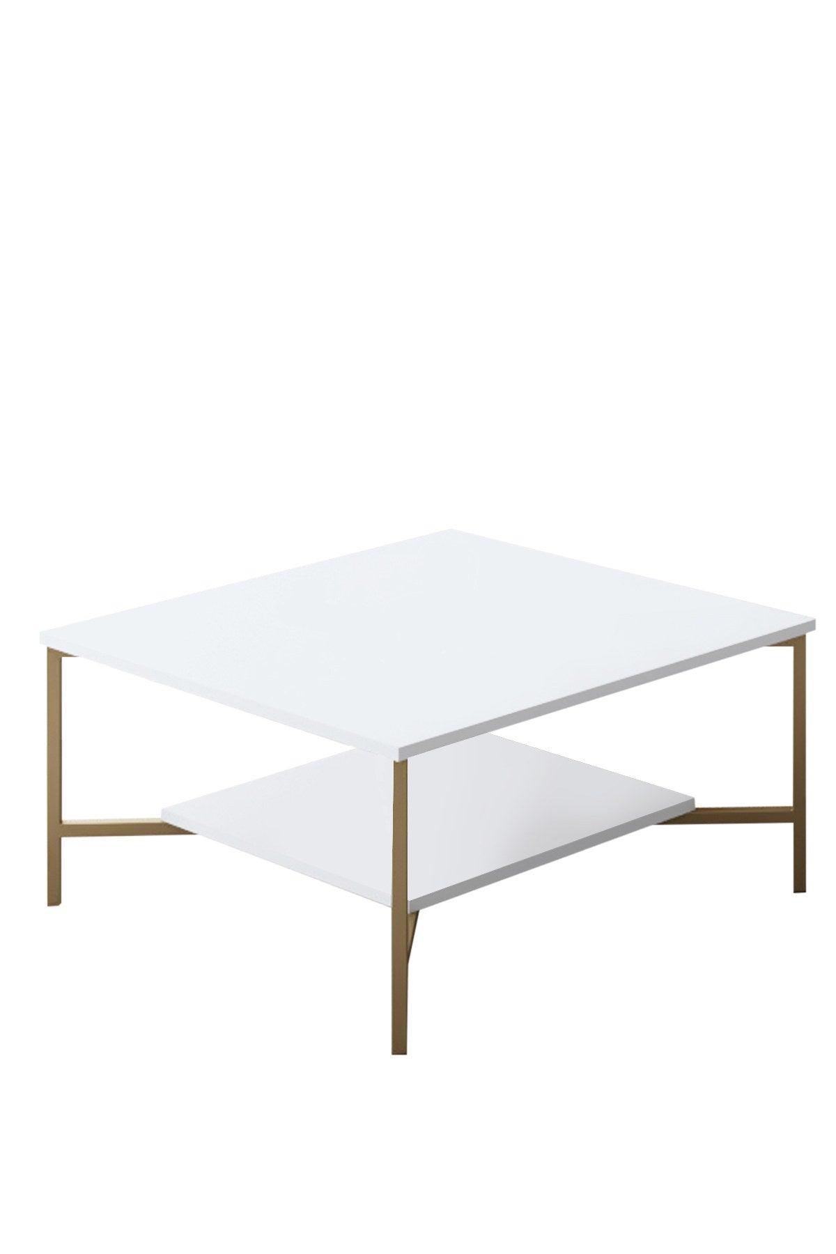 Masuta Cafea, PAL Melaminat / Metal, Gold Line, Negru / Auriu, 80x80x40 cm - Alb