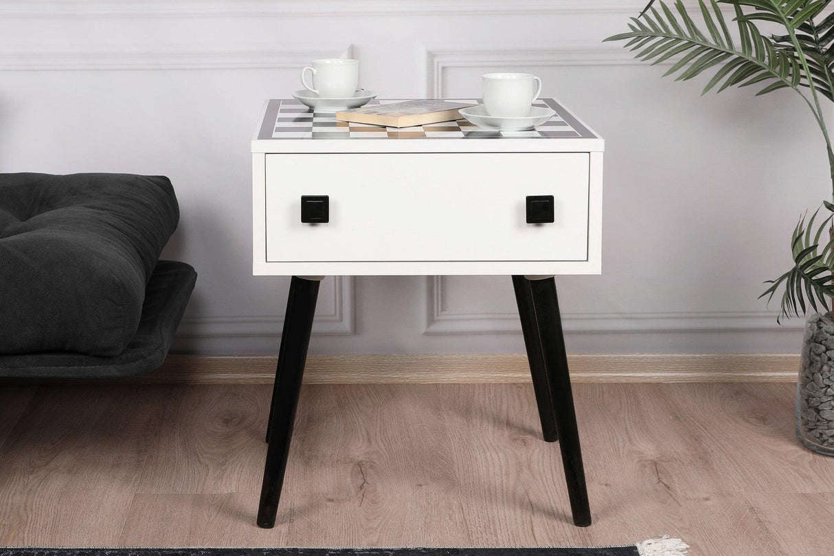 Masuta de cafea cu Design de Masa Sah, White, Alb, 50x60x50 cm