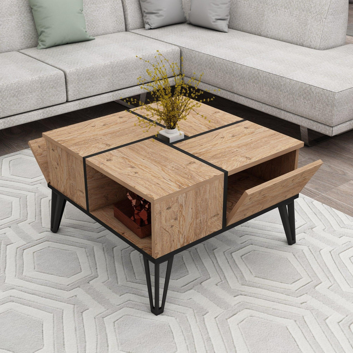 Masuta De Cafea Dursun cu 4 Compartimente, 72x44x72 cm - Atlantic Pine Black