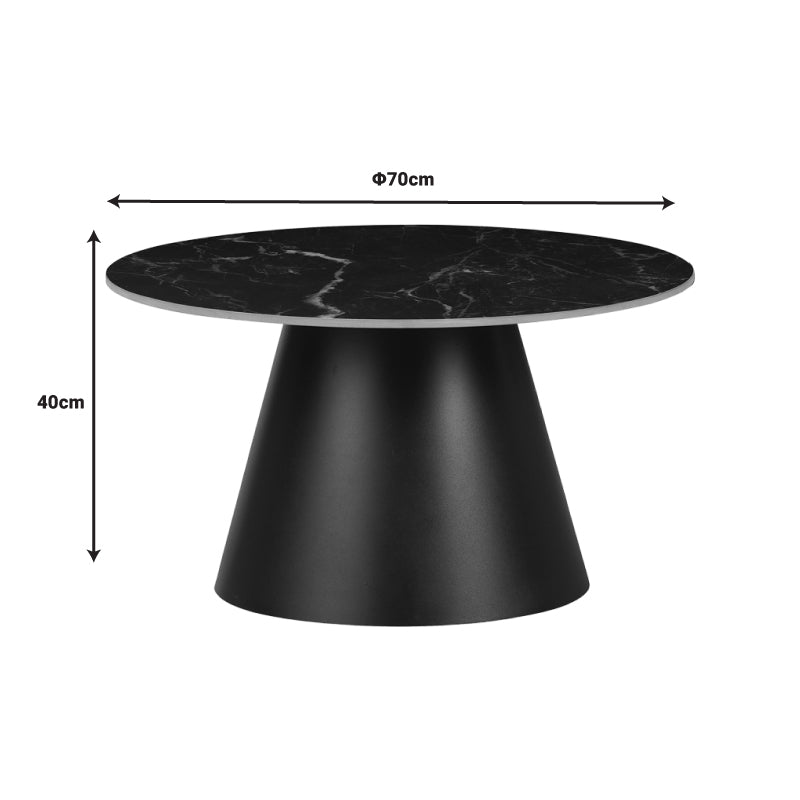 Masuta de cafea Fabrin neagra din piatra sinterizata si metal, negru, 70x70x40 cm
