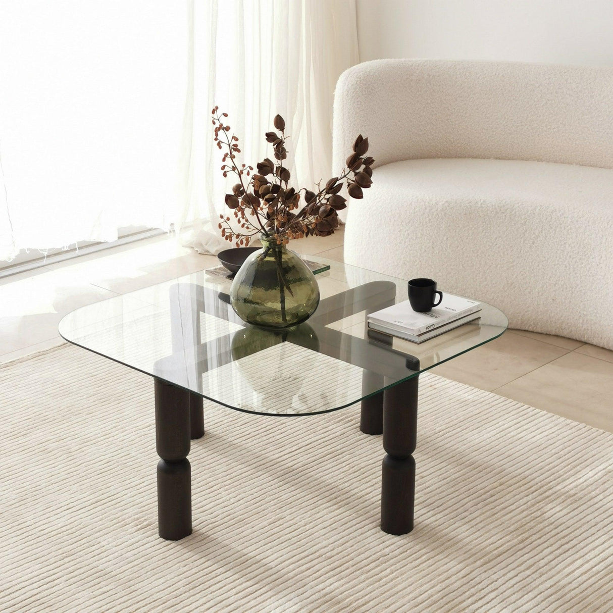 Masuta de cafea Kei Lemn Solid cu Sticla Securizata, 80x40x80 cm - Gri