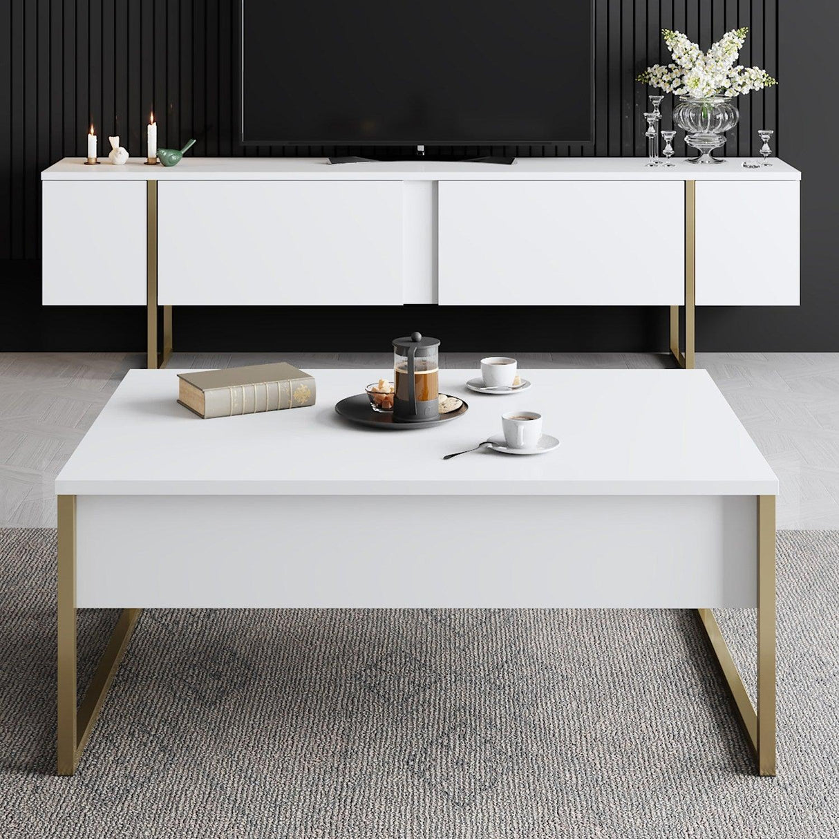 Masuta de cafea Luxe Stand Chic, Aur - Alb, 90x40x60 cm