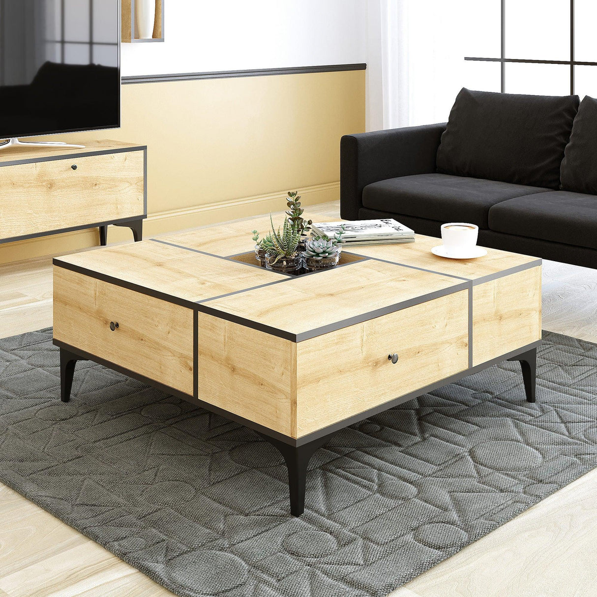 Masuta de cafea Shelfa, Stejar, 105x42x105 cm