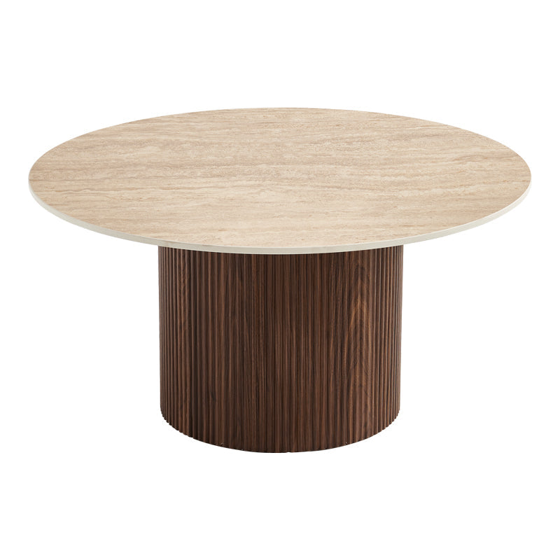 Masuta de cafea Sikulu, Aspect travertin, Nuc - Stejar, D80x40 cm - Nuc