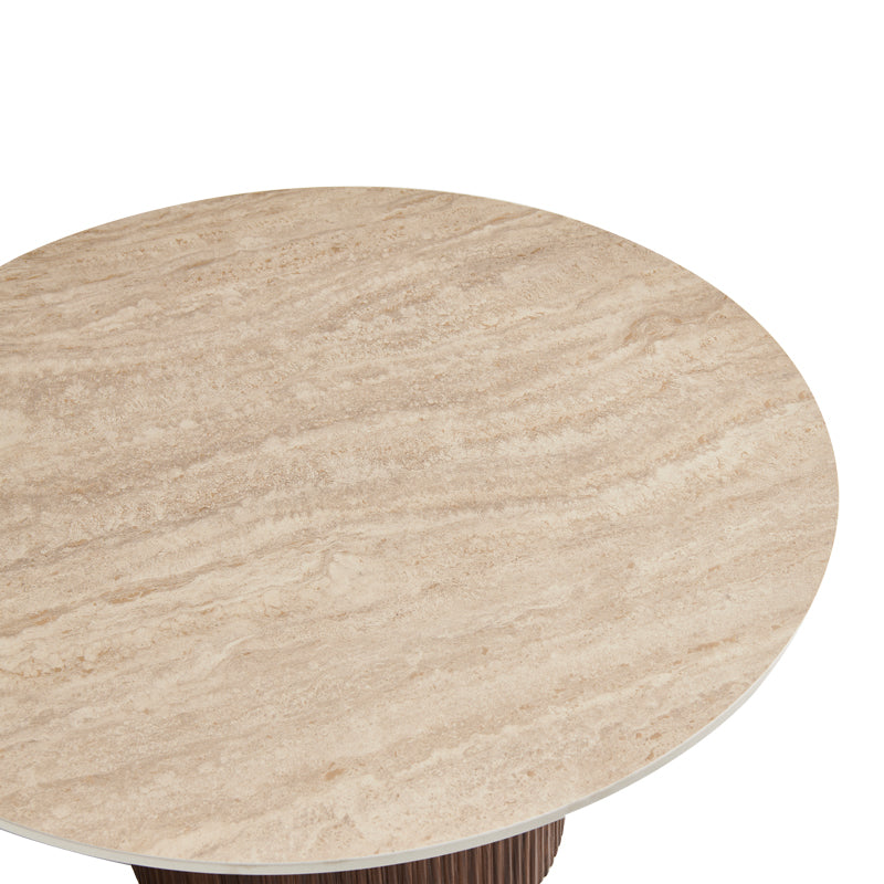 Masuta de cafea Sikulu, Aspect travertin, Nuc - Stejar, D80x40 cm - Nuc