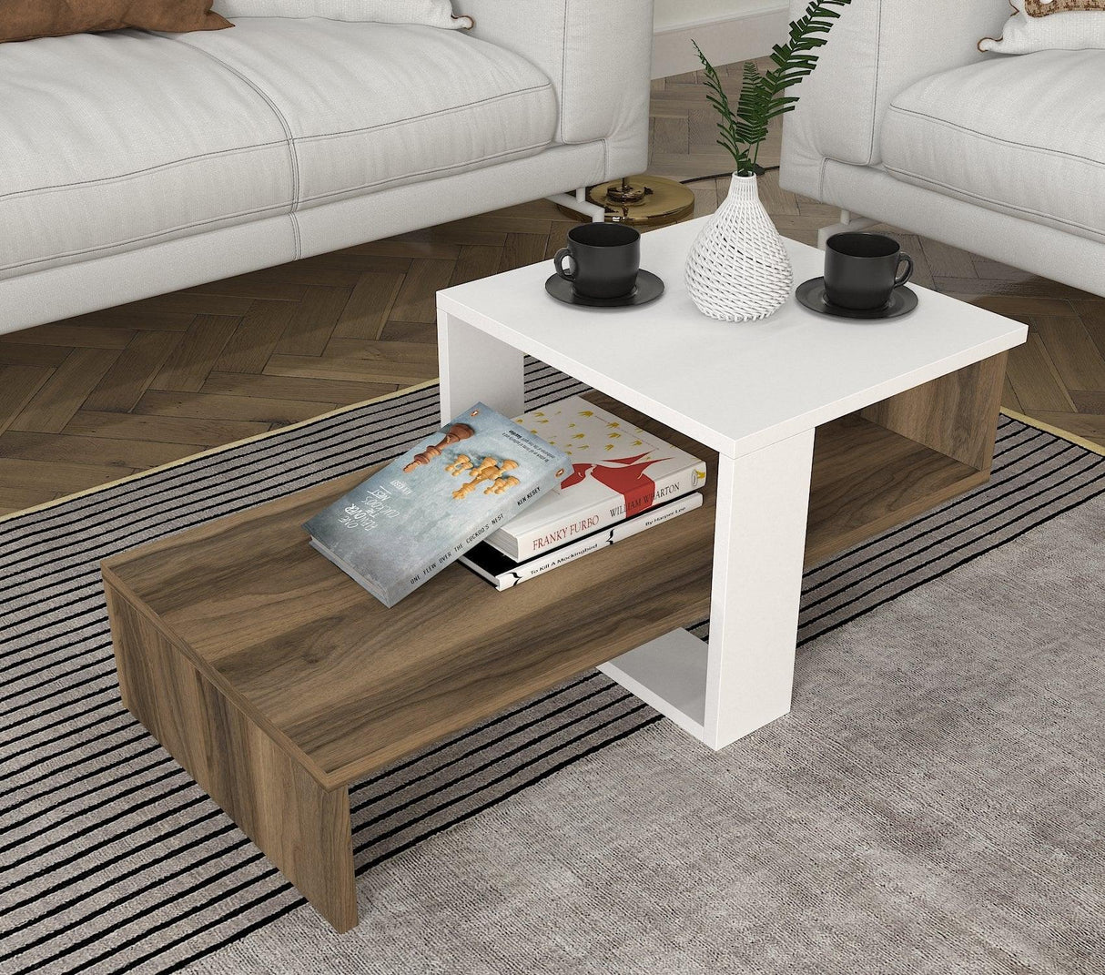Masuta de cafea Ursena, Nuc - Alb, 80x43.6x16.3 cm
