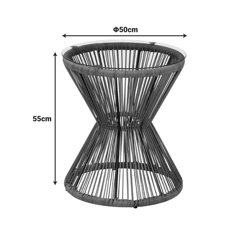 Măsuță de sticlă cu rattan, Mabil, Sticlă și Rattan, Gri, 50x55 cm