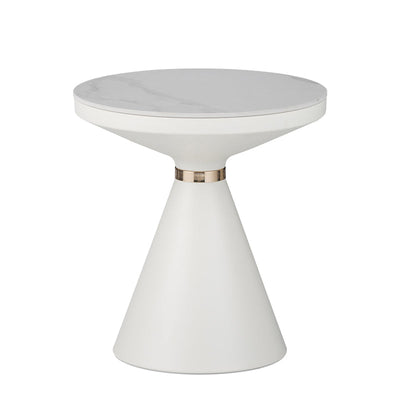 Masuta laterala Coozlin marmura alba piatra sinterizata si metal, alb-auriu, D50x50 cm