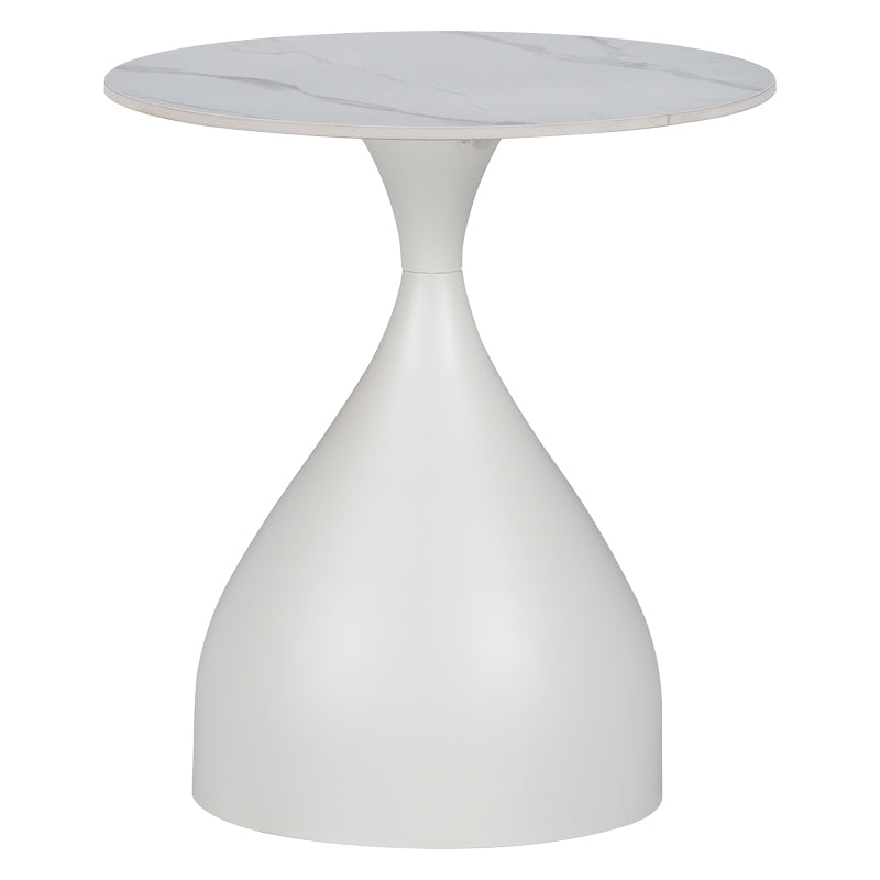 Masuta laterala Kirkene piatra sinterizata, marmura alba si metal, alb, 50x50x50 cm