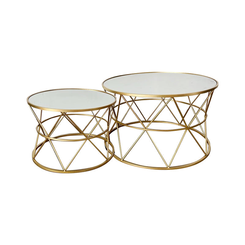 Masute cafea Pelosif Auriu set 2buc metal, 80x80x48 cm