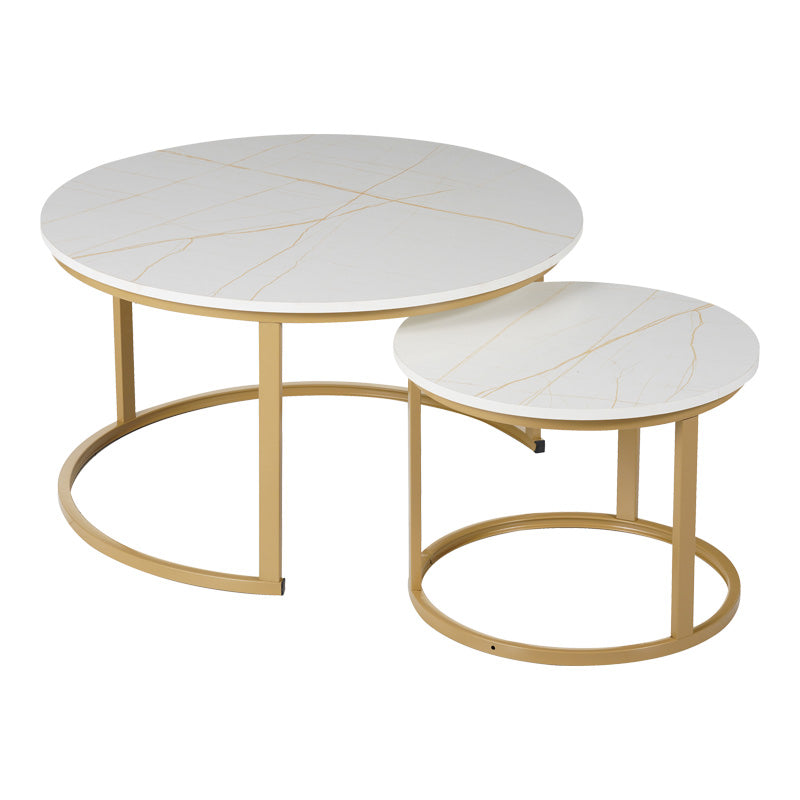 Mese de cafea Solme I, Set 2 piese, 80x80x45 cm - Alb-Auriu