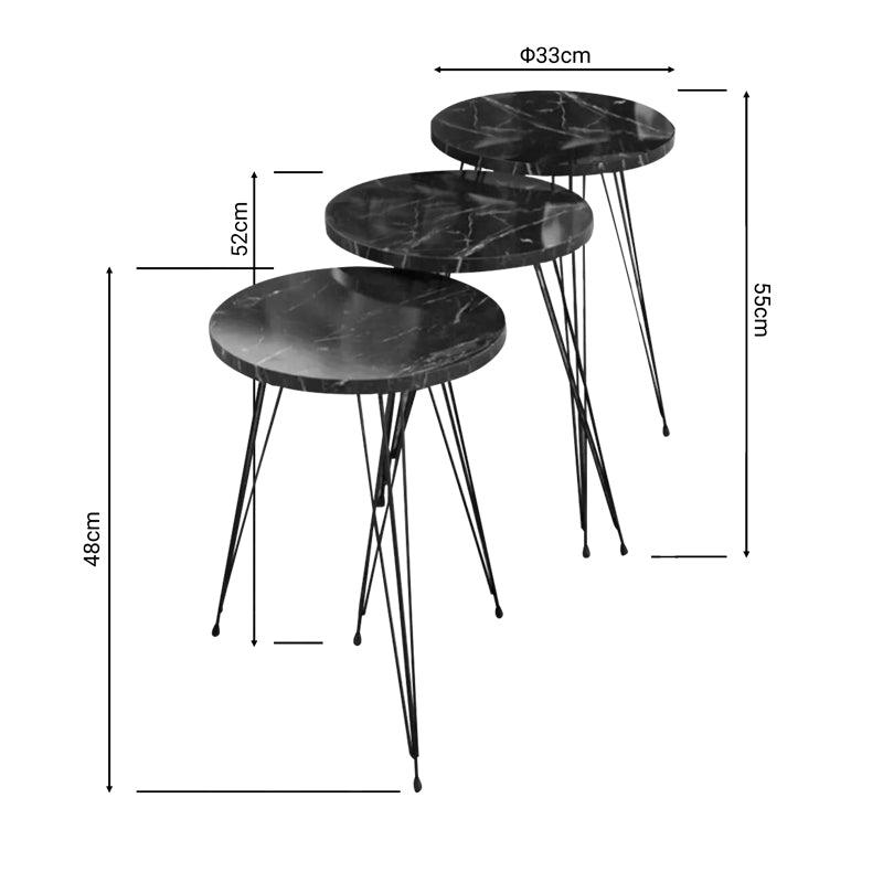 Măsuțe laterale Wakmi, Set 3 piese, 33x33x55 cm - Negru