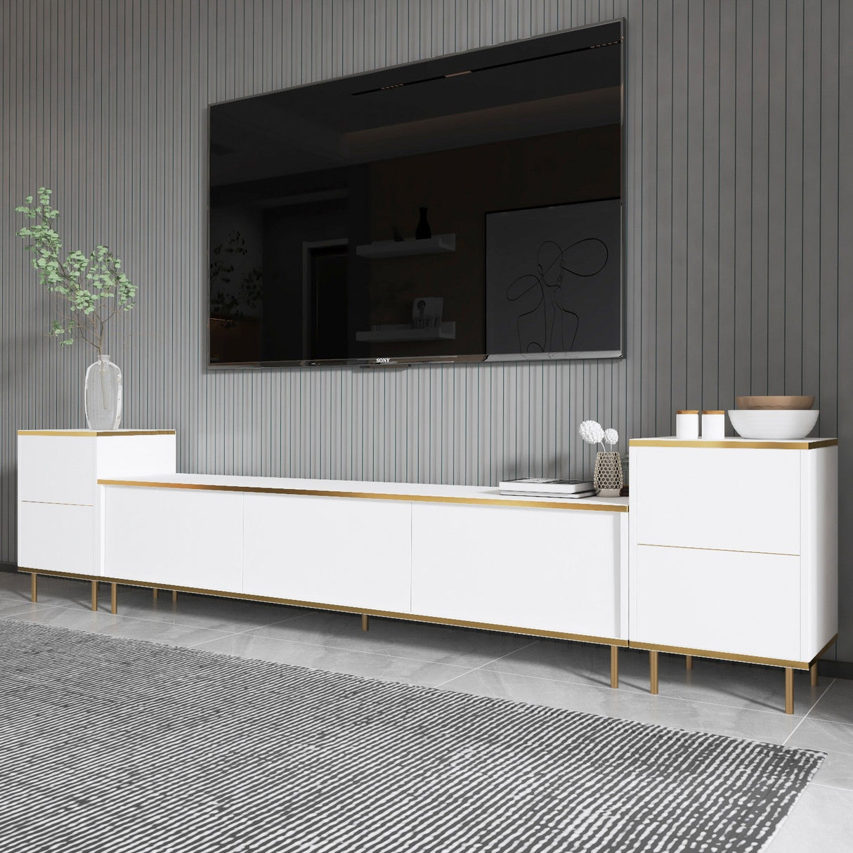 Comoda Tv Imag, Marmura, Alb, 180x35x45.2 cm - Alb