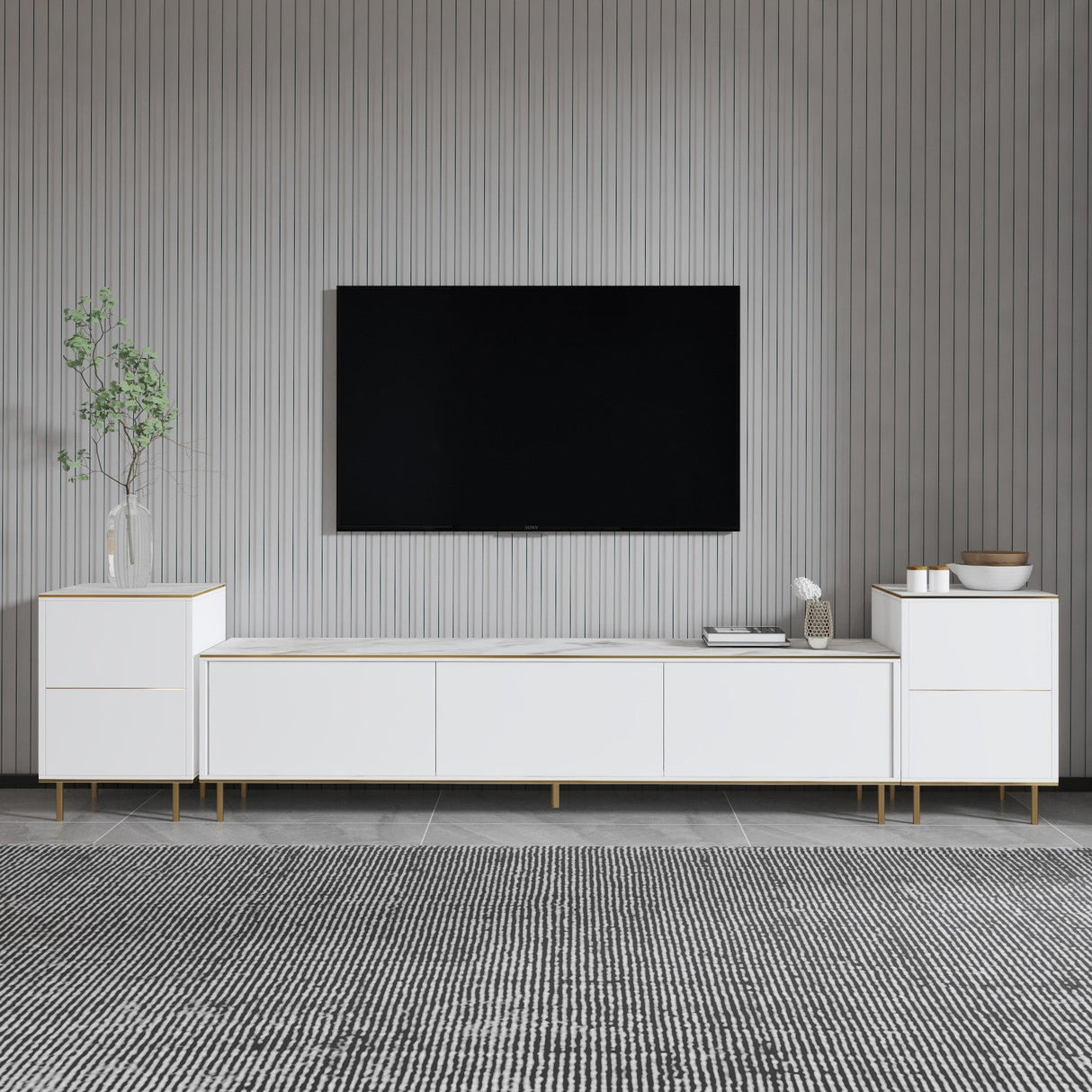Comoda Tv Imag, Marmura, Alb, 180x35x45.2 cm - Marmura