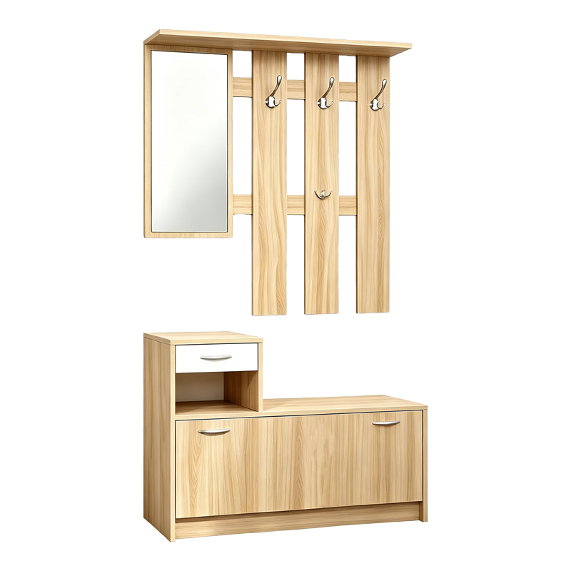 Mobilier de hol cu oglindă Jentia, Diverse culori, 100x24x186 cm - Stejar - Alb | SKU: 431-000003 | Mobilier de hol cu oglindă Jentia, 100x24x186 cm, varianta Stejar - Alb, produs pentru amenajarea locuinței, disponibil online în România la CasaMob
